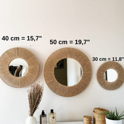 مرآة - حبال من الخيش- بيج - مقاسات متعددة