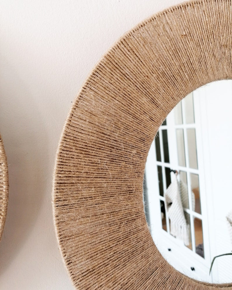 مرآة من الجوت - حبال الجوت - بيج - ٥٠×٥٠ سم