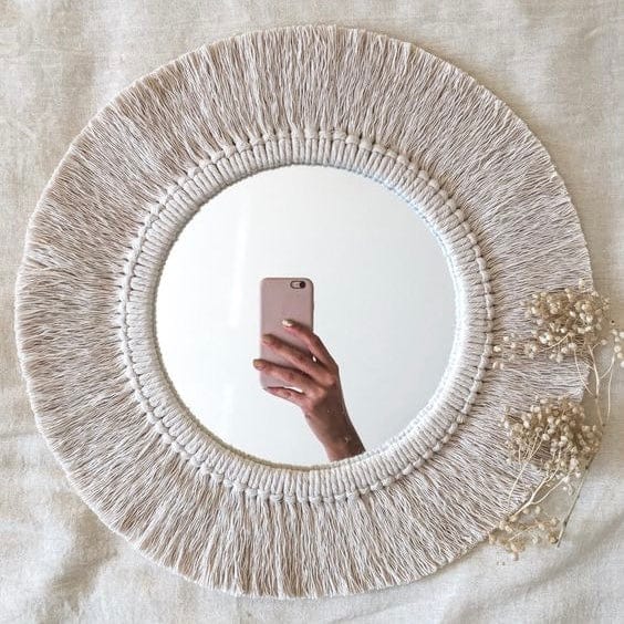 مرآة مكرمية - خيوط قطنية - ؤف وايت - 50 × 50 سم