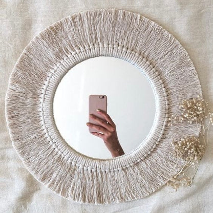 مرآة مكرمية - خيوط قطنية - ؤف وايت - 50 × 50 سم