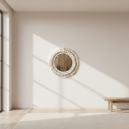 مرآة مكرمية - خيوط قطنية - ؤف وايت  - 50 × 50 سم