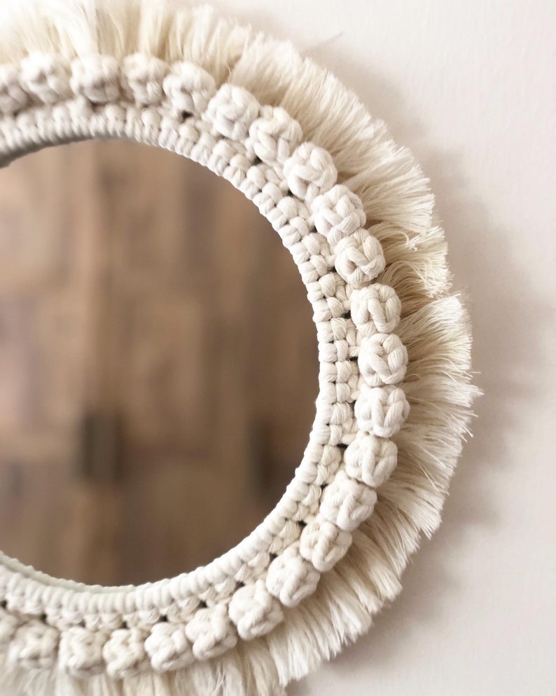 مرآة مكرمية - خيوط قطنية - ؤف وايت  - 50 × 50 سم