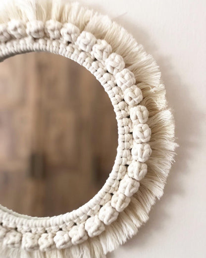 مرآة مكرمية - خيوط قطنية - ؤف وايت  - 50 × 50 سم