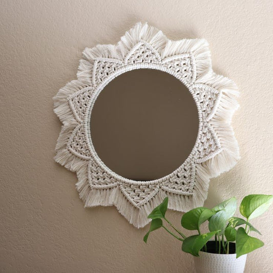 Macrame Mirror - Cotton Yorn - Off White- 50x50 cm
