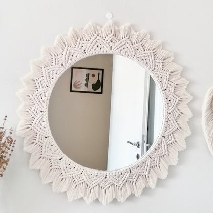 مرآة مكرمية - خيوط قطنية -  ؤف وايت- 50 × 50 سم