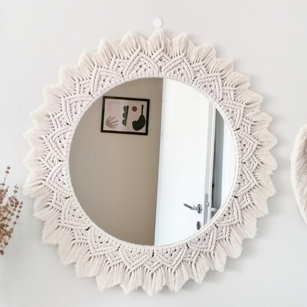 مرآة مكرمية - خيوط قطنية -  ؤف وايت- 50 × 50 سم