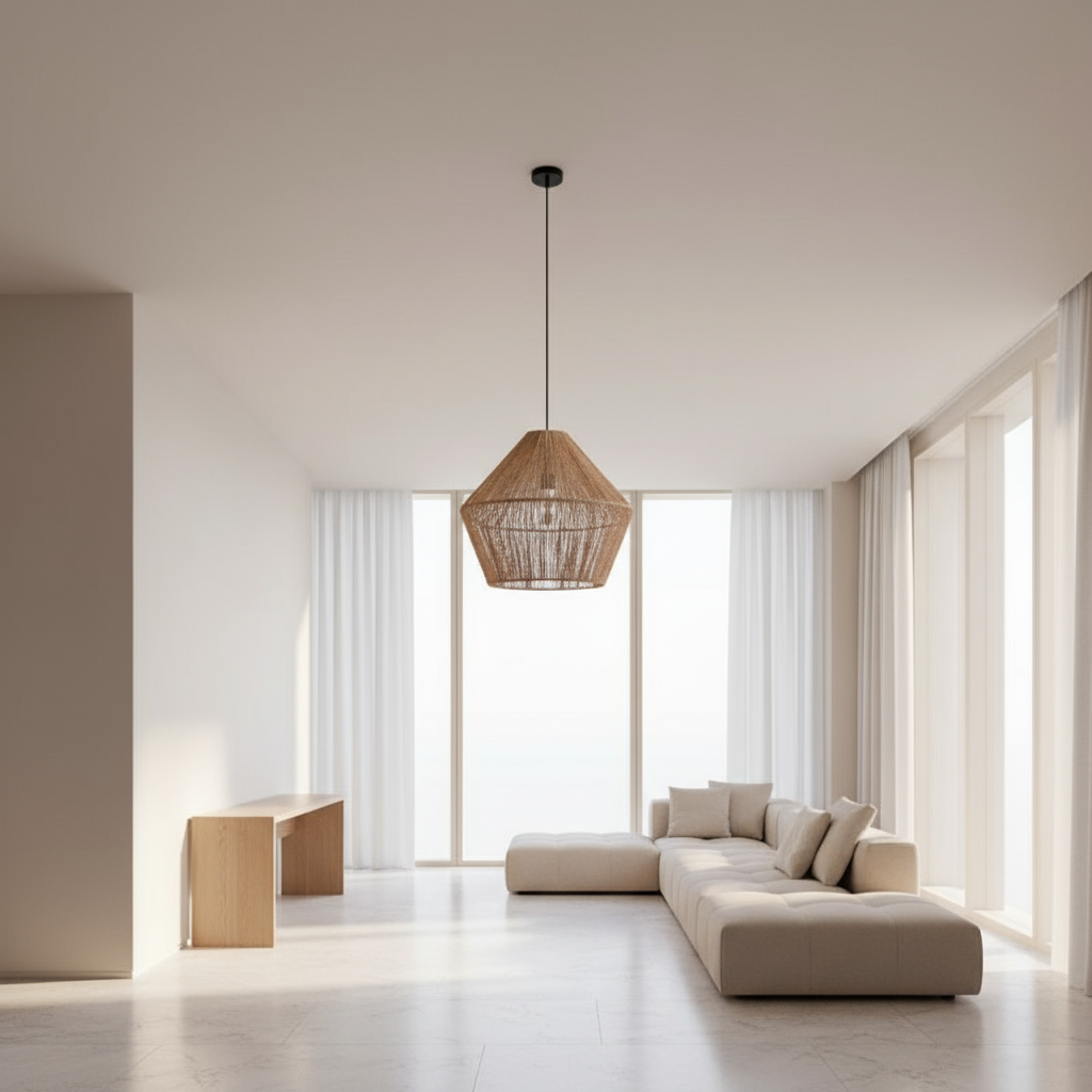 Ceiling Lamp -Steel & Jute Ropes - Beige - 50x20 cm