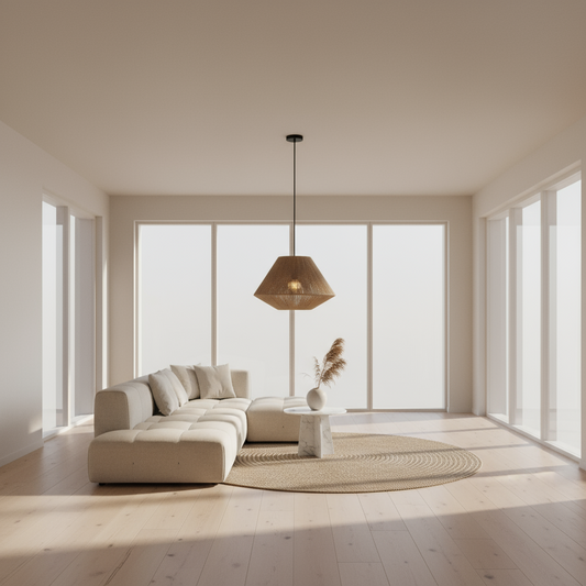 Ceiling Lamp -Steel & Jute Ropes - Beige - 50x20 cm