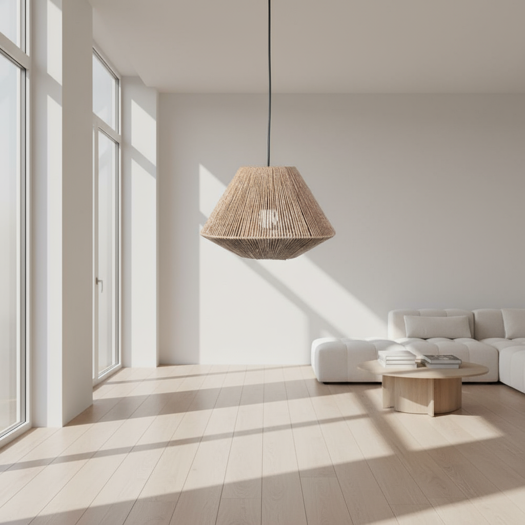 Ceiling Lamp -Steel & Jute Ropes - Beige - 50x20 cm