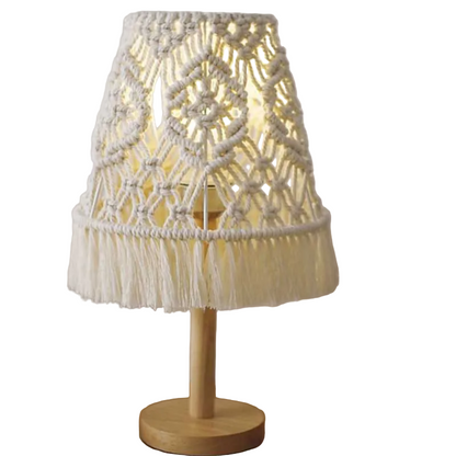 Table Lamp - Beech Wood & Cotton Yarn- Off White & Beige - 45x28 cm