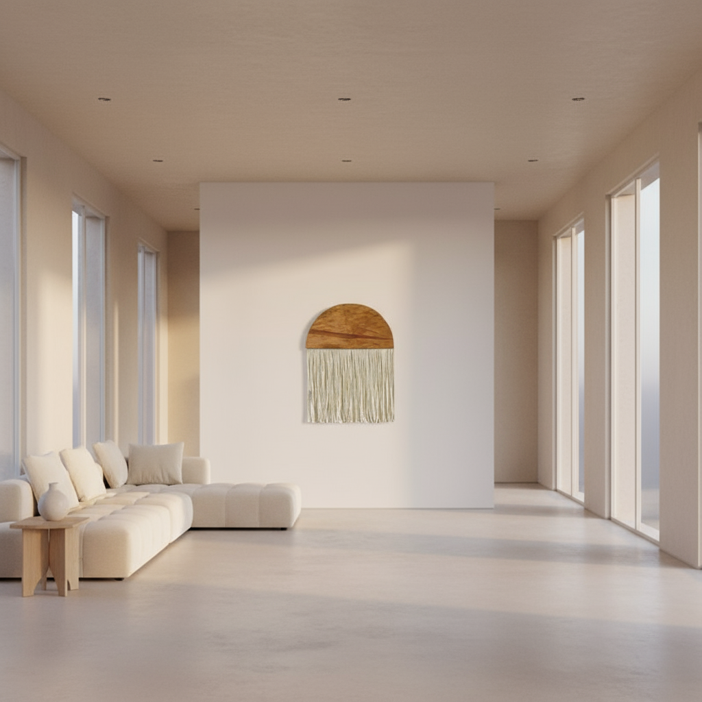 Wall Decor -Wood & Cotton Yorn - Off White - 70x50 cm