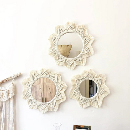 مجموعة من مرايات المكرمية - خيوط قطنية - ؤف وايت- متعددة المقاسات