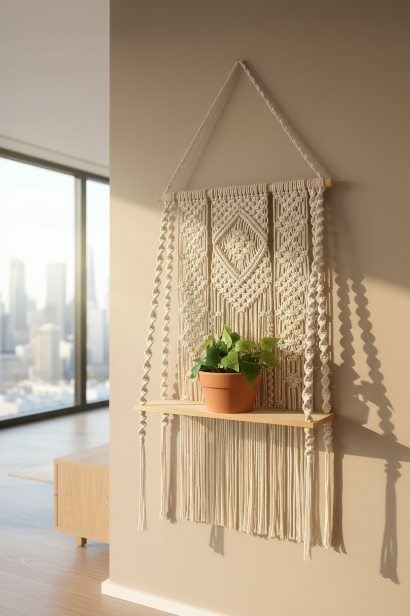 ديكور حائط - خشب وغزل قطن - ؤف وايت وبيج - ١٠٠×٦٠ سم