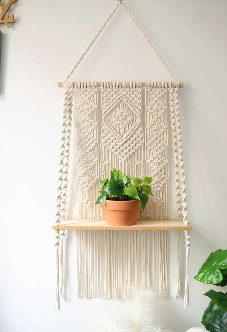 ديكور حائط - خشب وغزل قطن - ؤف وايت وبيج - ١٠٠×٦٠ سم