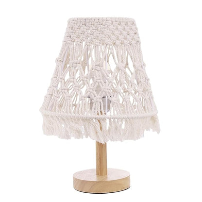 Table Lamp - Beech Wood & Cotton Yarn  - Off White & Beige - 45x28 cm
