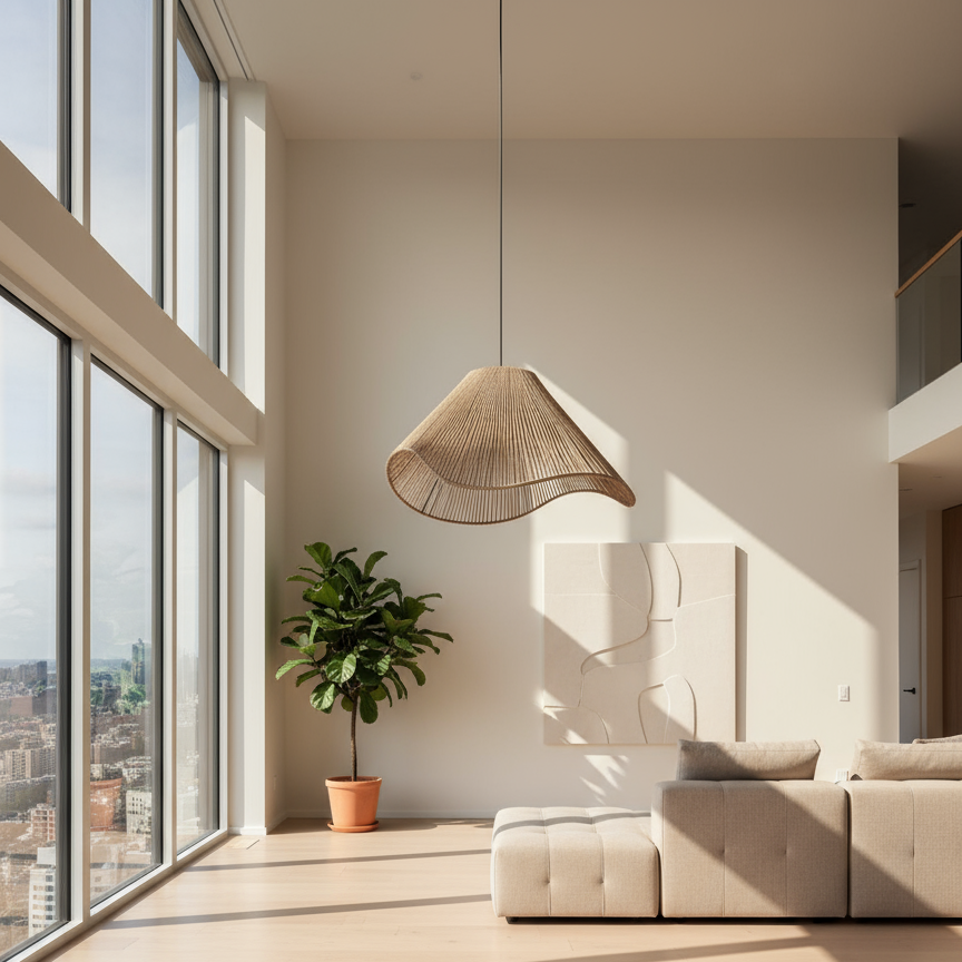 مصباح سقف - حبال من الخيش و الستيل - بيج - 50×20