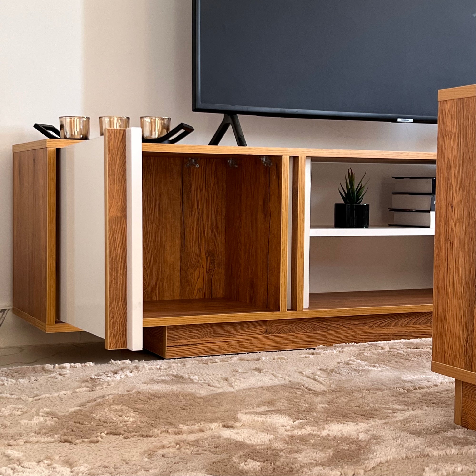 Bundle of TV Table and Coffee Table - MDF Wood - Brown & White