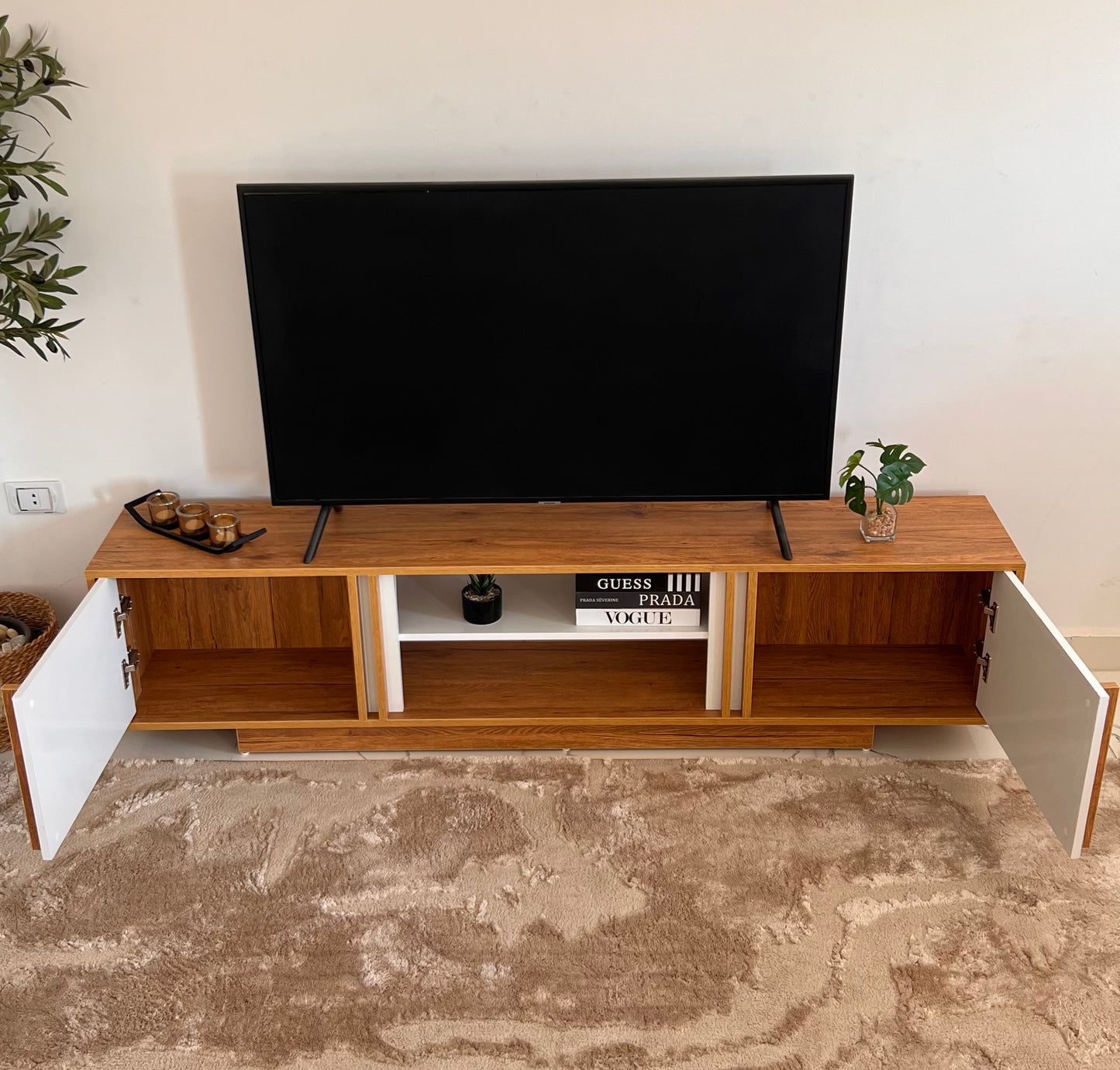 Bundle of TV Table and Coffee Table - MDF Wood - Brown & White
