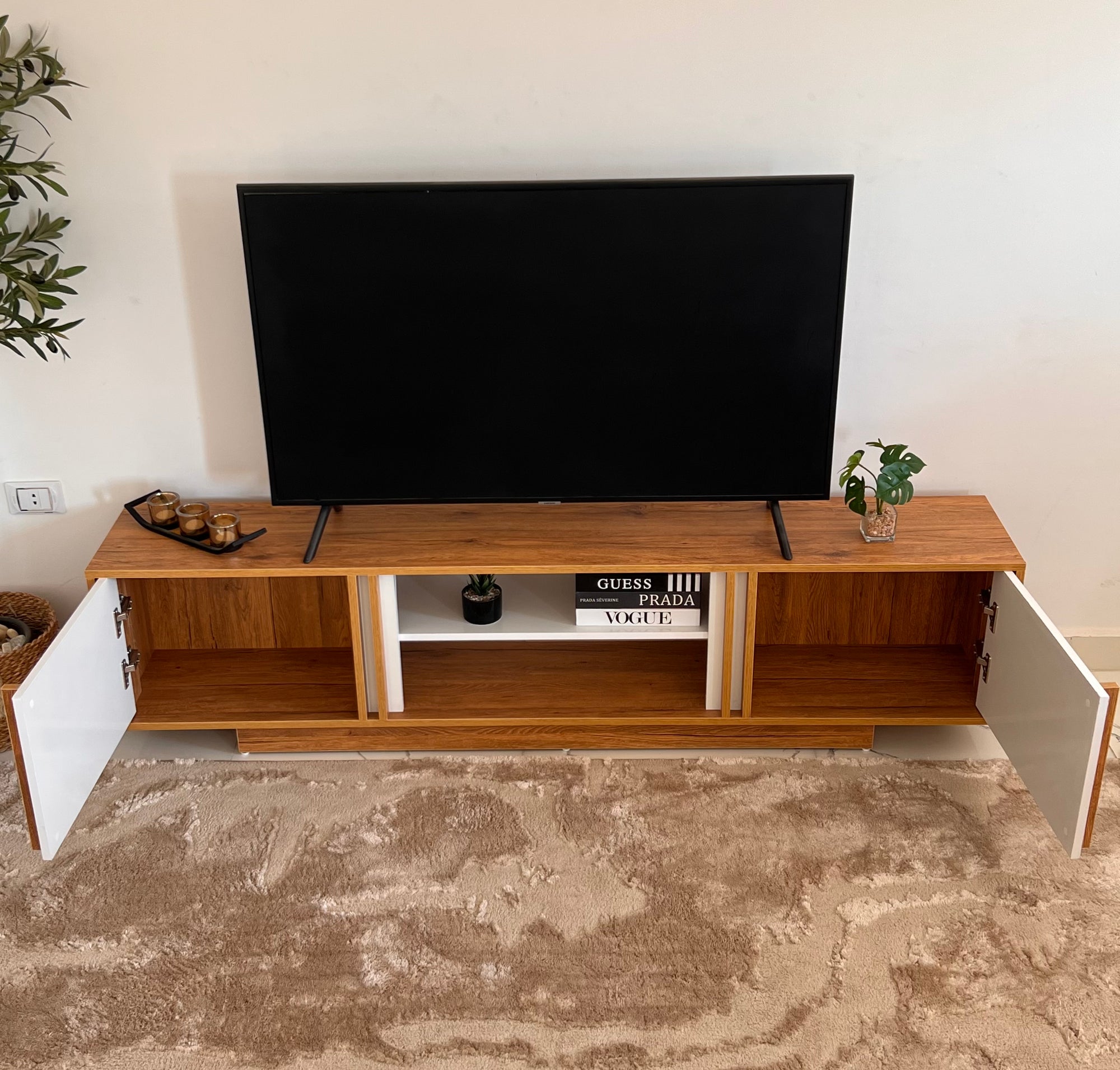 Bundle of TV Table and Coffee Table - MDF Wood - Brown & White