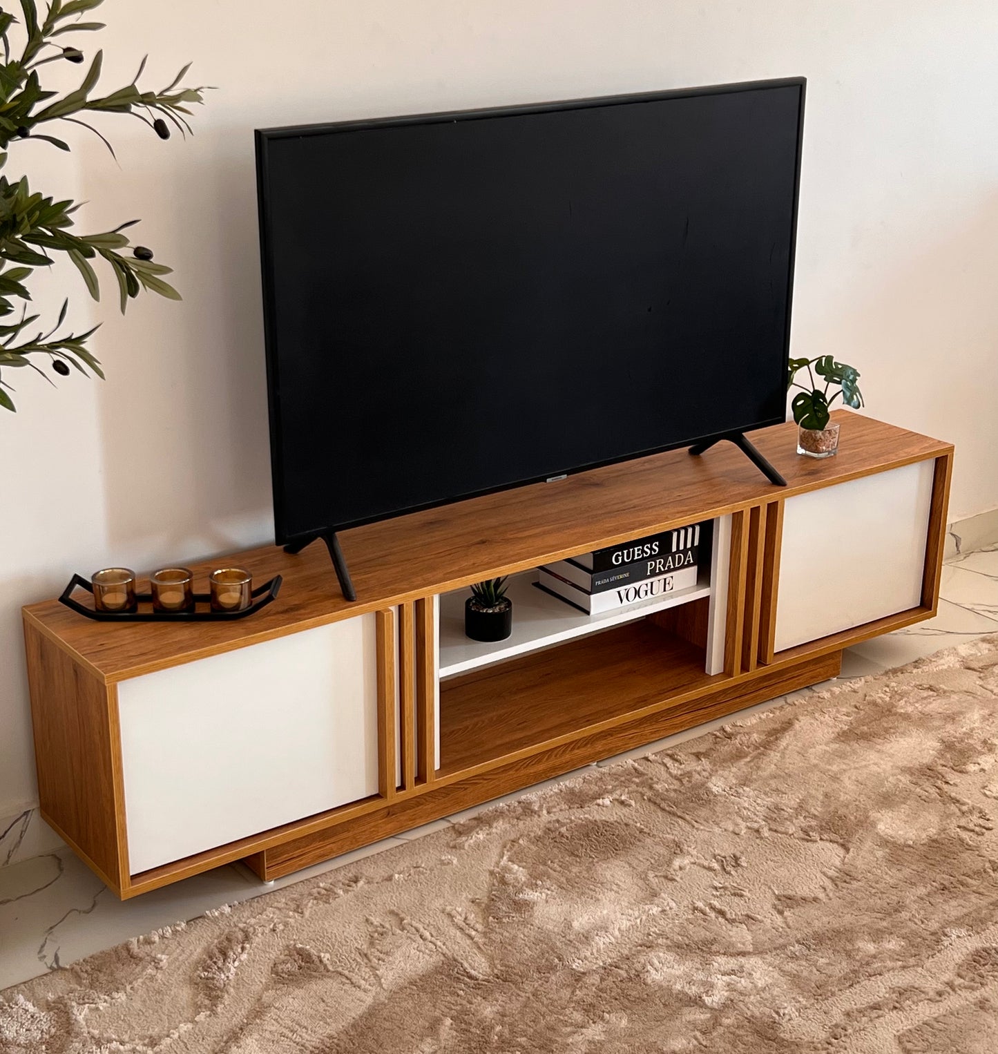 Bundle of TV Table and Coffee Table - MDF Wood - Brown & White
