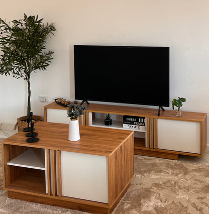 Bundle of TV Table and Coffee Table - MDF Wood - Brown & White