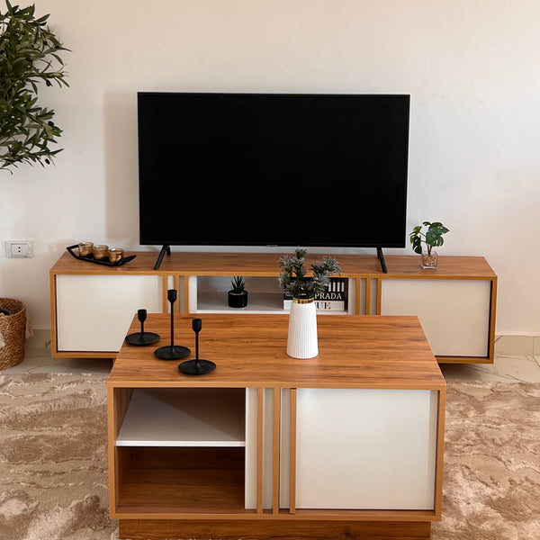 Bundle of TV Table and Coffee Table - MDF Wood - Brown & White