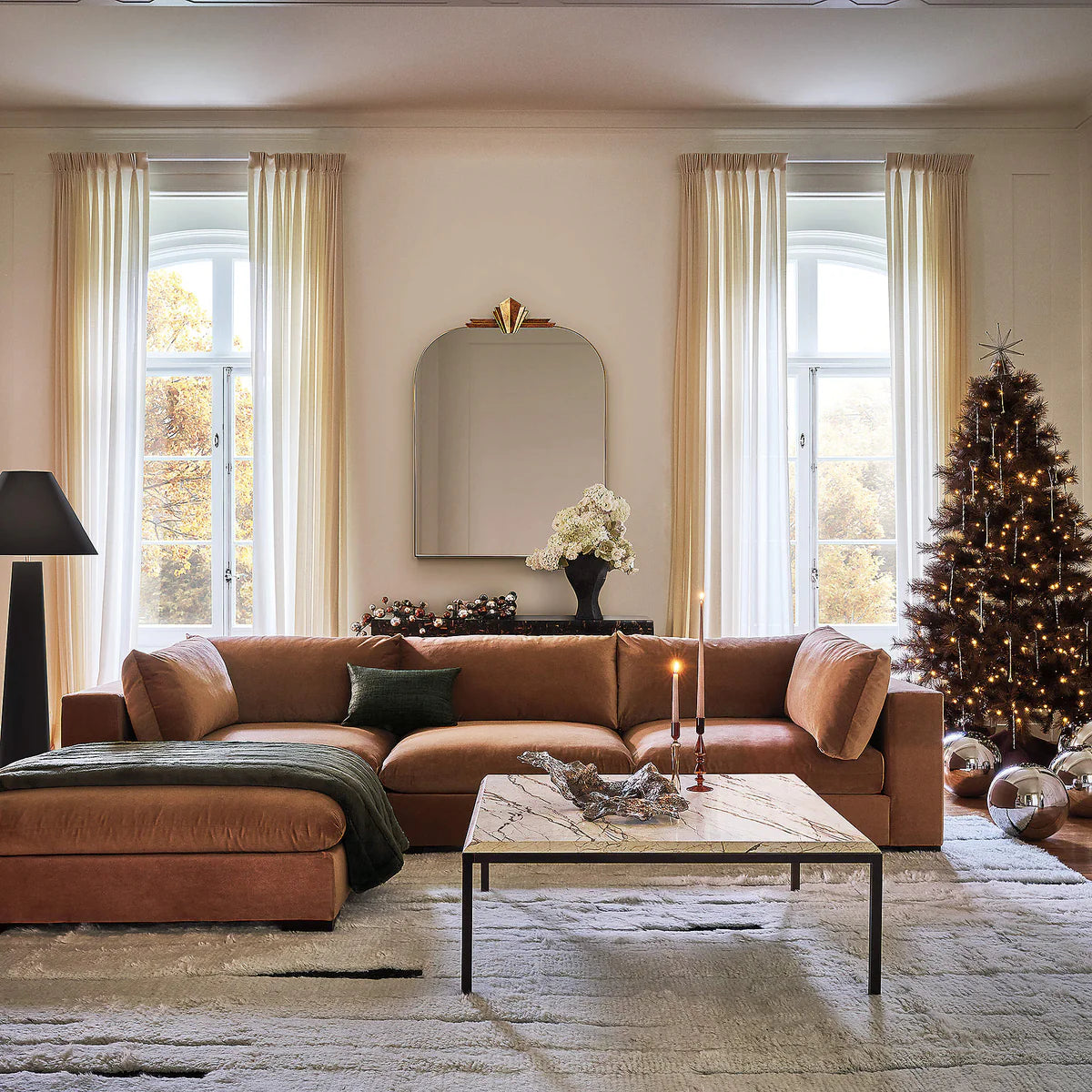 Sofa L Shape - Natural Wood - Multi Fabrics - Brown - 315 x 200 x 90x80 cm