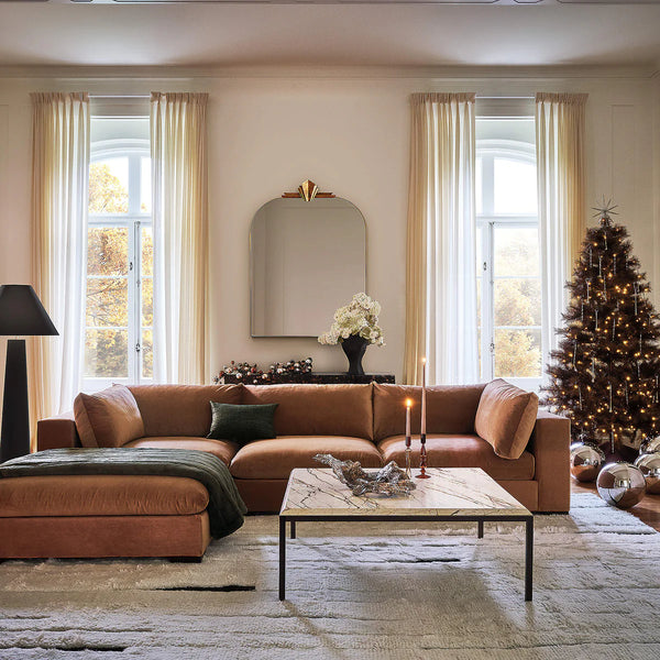 Sofa L Shape - Natural Wood - Multi Fabrics - Brown - 315 x 200 x 90x80 cm