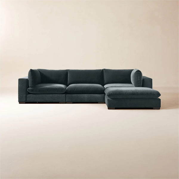 Sofa L Shape - Natural Wood - Multi Fabrics - Grey - 315 x 200 x 90 x 80 cm