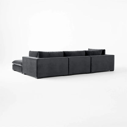 Sofa L Shape - Natural Wood - Multi Fabrics - Grey - 315 x 200 x 90 x 80 cm