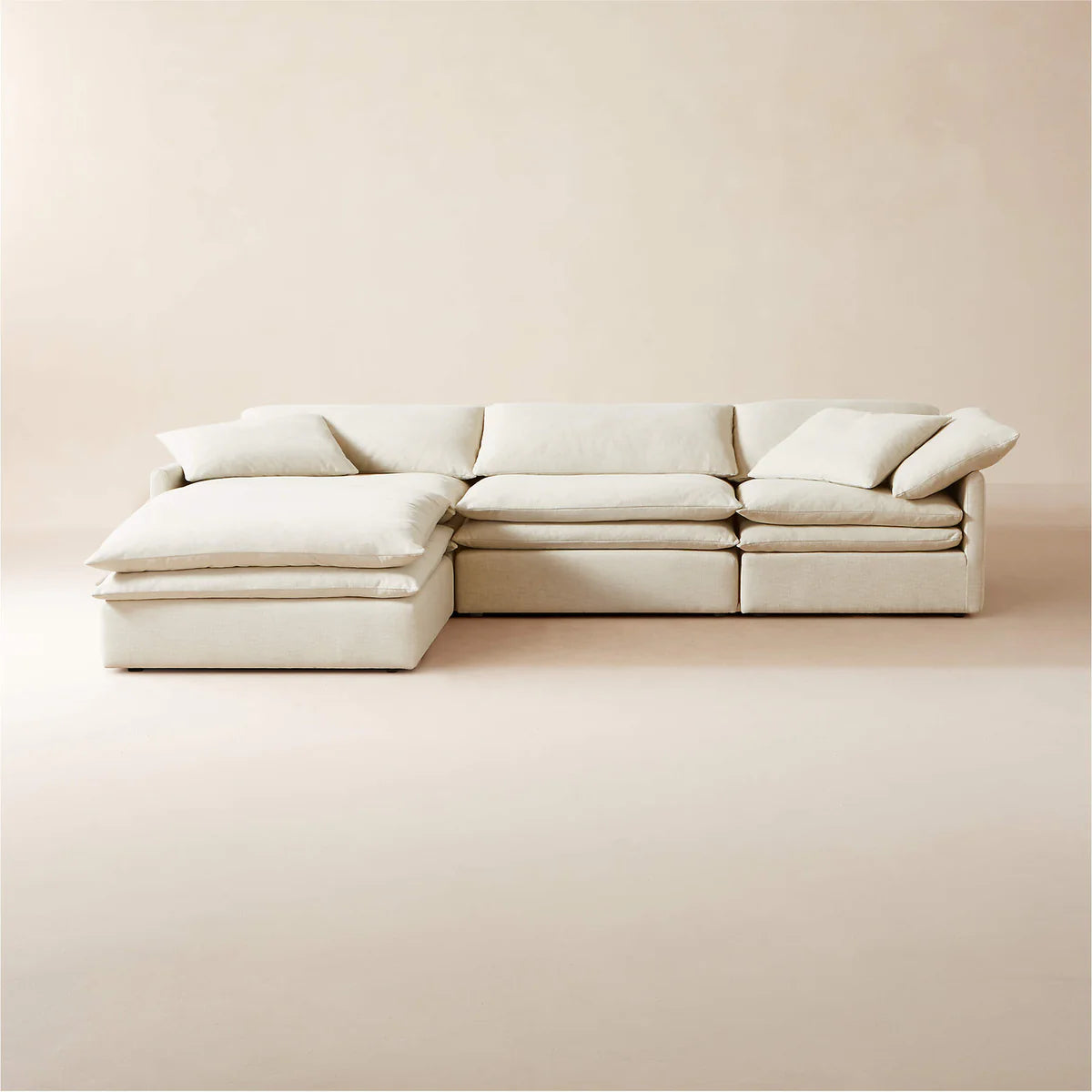Sofa L Shape - Natural Wood - Multi Fabrics - Beige - 320 x 180 x 90 x 75 cm