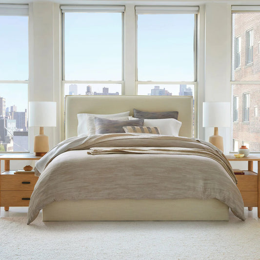 Bed - Natural Wood - Linen - Beige - 150 x 211 x 117 cm