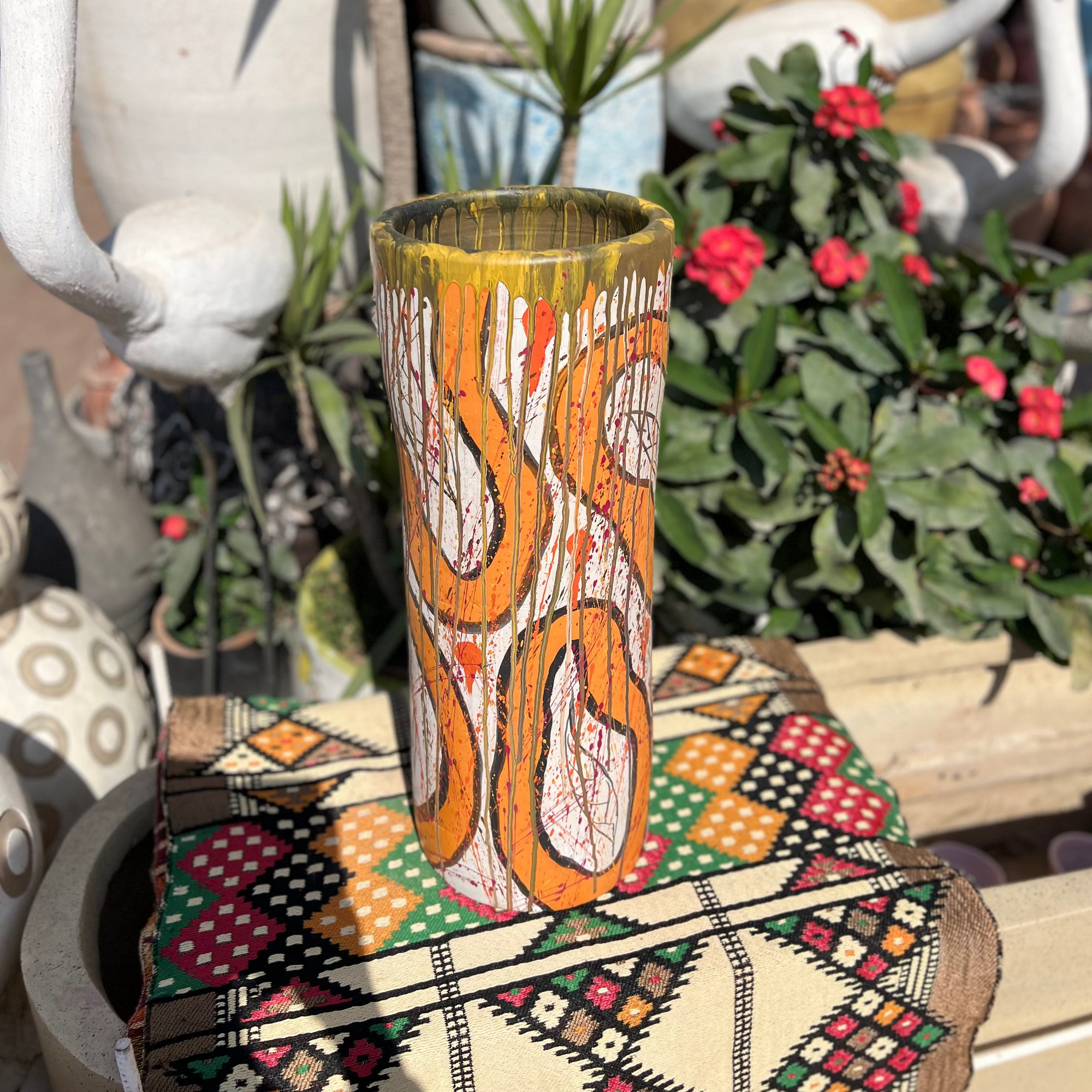 Cylinder Vase - Pottery - Multi Color - 57x8x8 cm