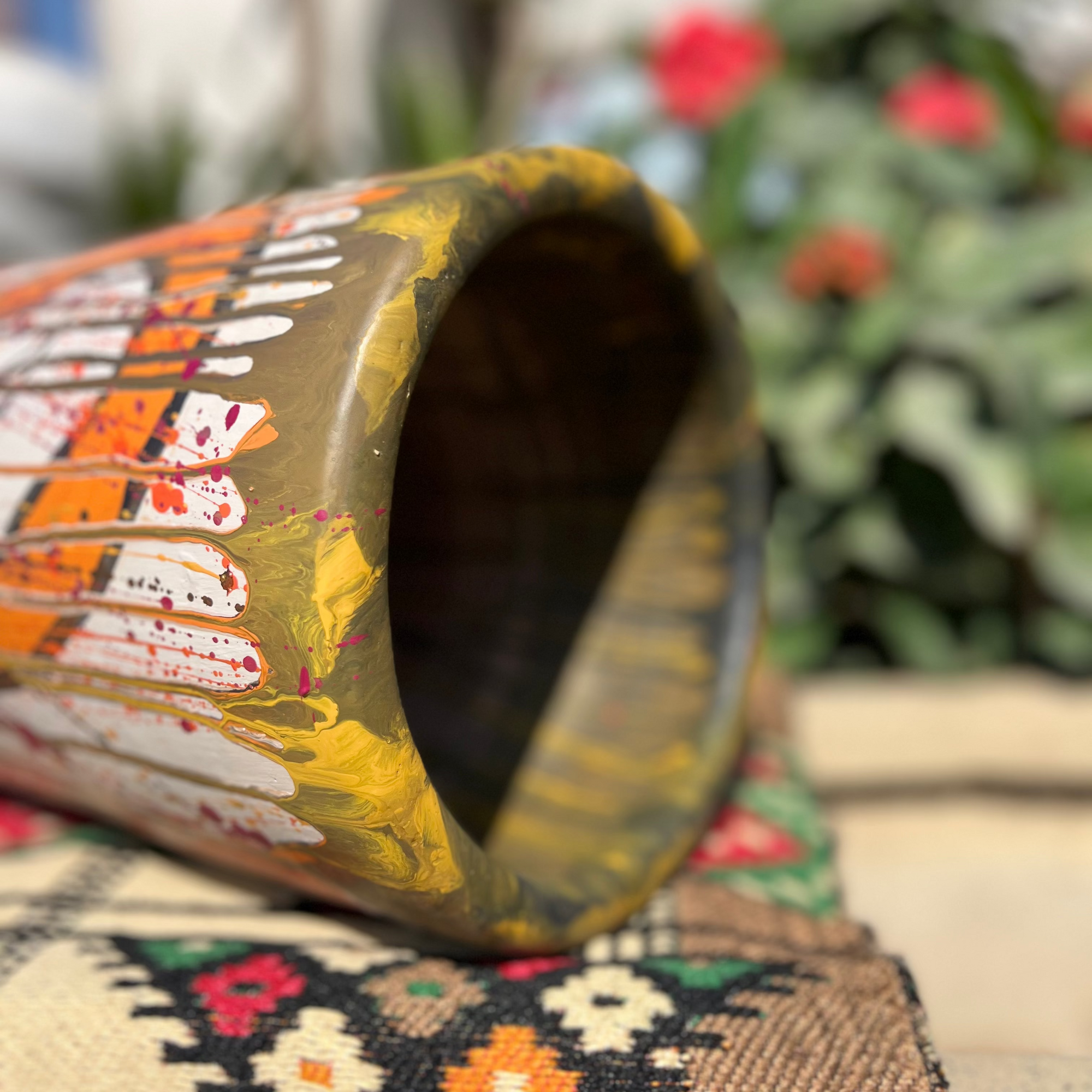 Cylinder Vase - Pottery - Multi Color - 57x8x8 cm