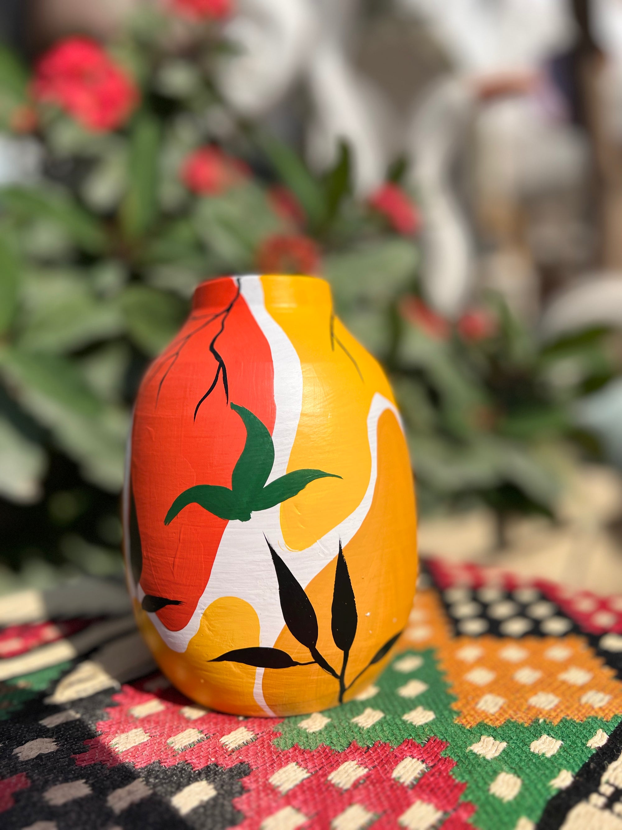 Small Vase - Pottery - Multi Color - 12 cm