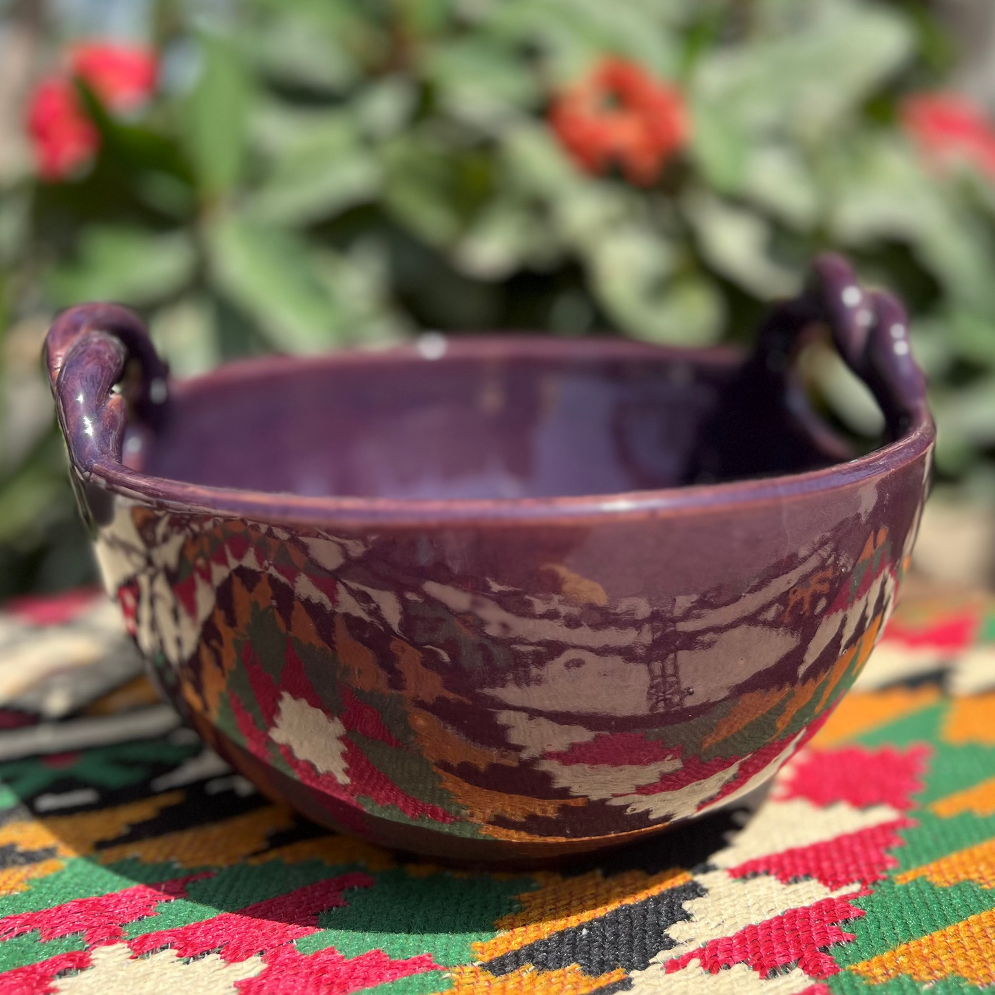 Fruit Bowl With Braided Handle - Pottery - Purple - 22 cm