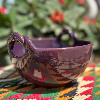 Fruit Bowl With Braided Handle - Pottery - Purple - 22 cm