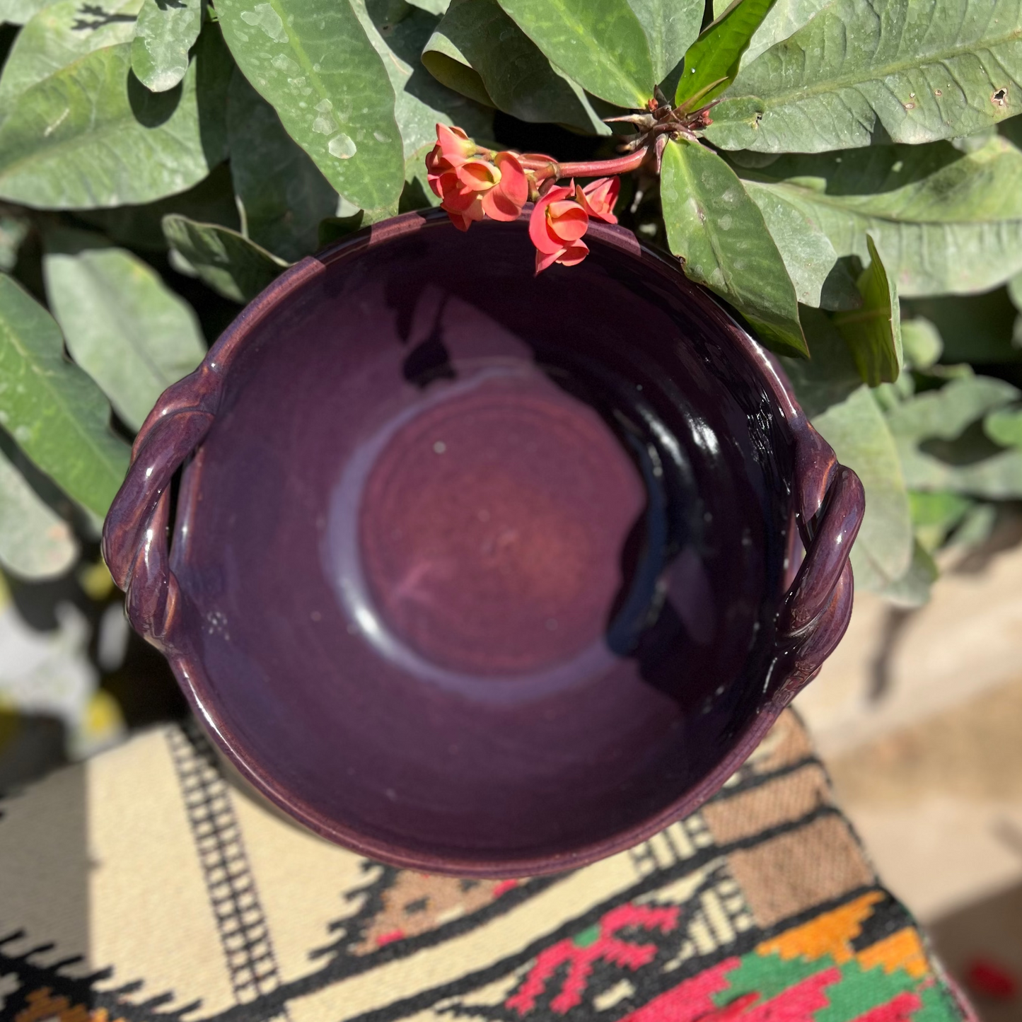 Fruit Bowl With Braided Handle - Pottery - Purple - 22 cm