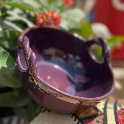 Fruit Bowl With Braided Handle - Pottery - Purple - 22 cm