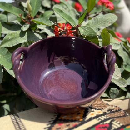Fruit Bowl With Braided Handle - Pottery - Purple - 22 cm