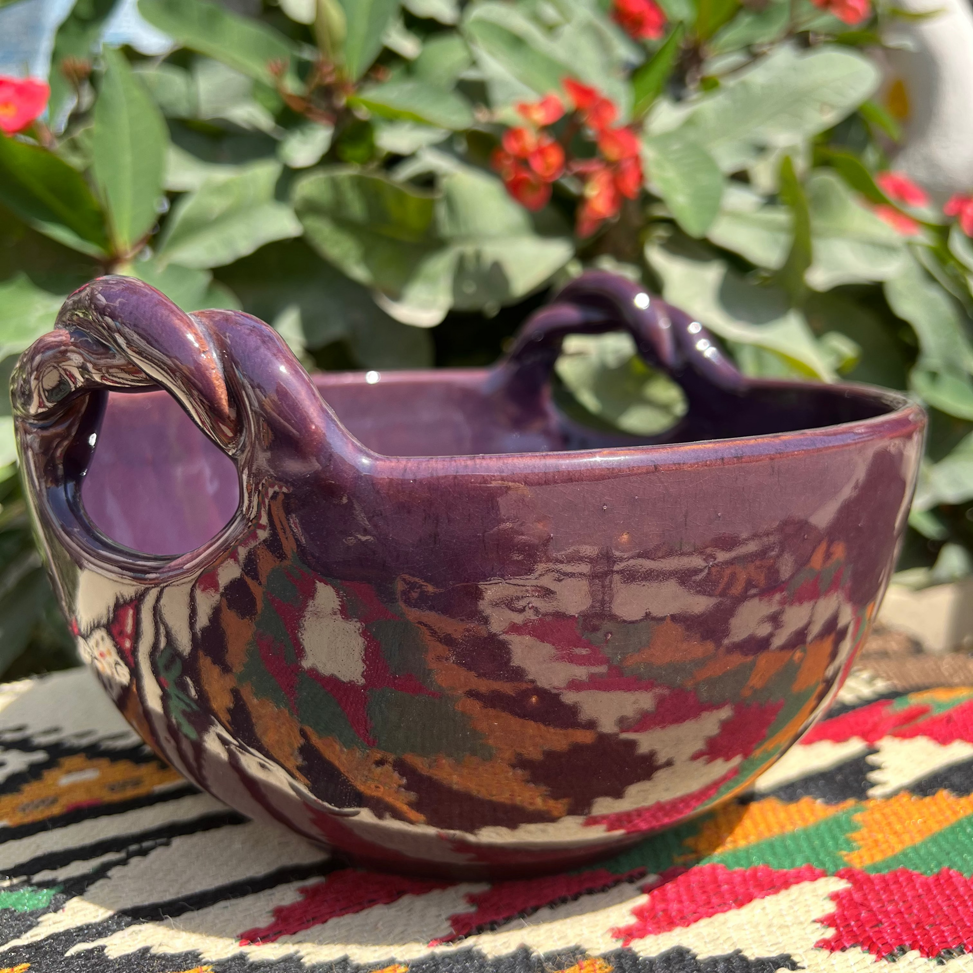 Fruit Bowl With Braided Handle - Pottery - Purple - 22 cm