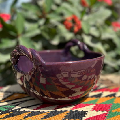 Fruit Bowl With Braided Handle - Pottery - Purple - 22 cm