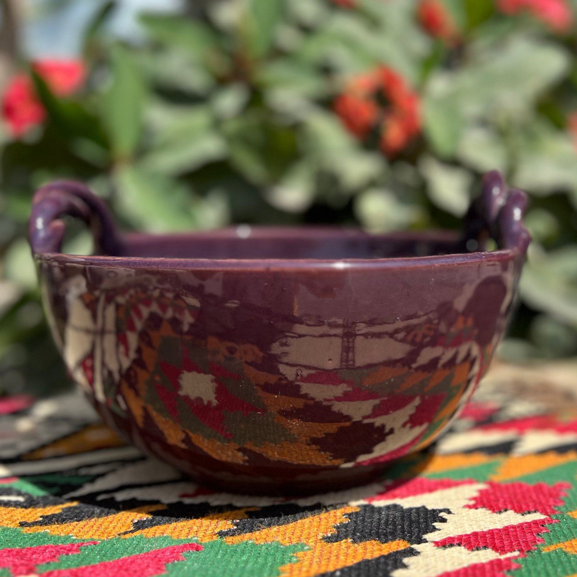 Fruit Bowl With Braided Handle - Pottery - Purple - 22 cm