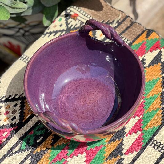 Fruit Bowl With Braided Handle - Pottery - Purple - 22 cm