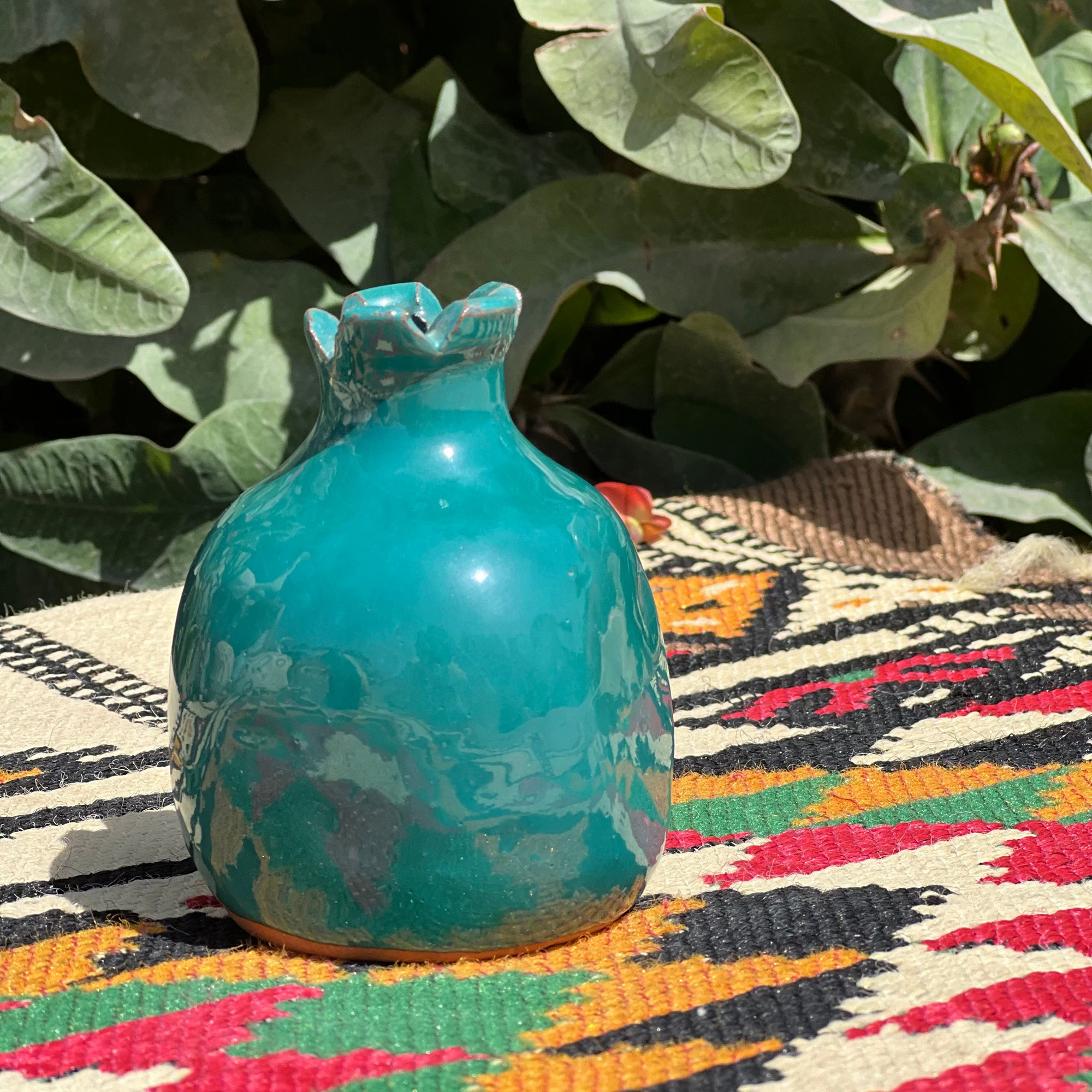 Pomegranate Vase - Pottery - Turquoise - 9x8 cm