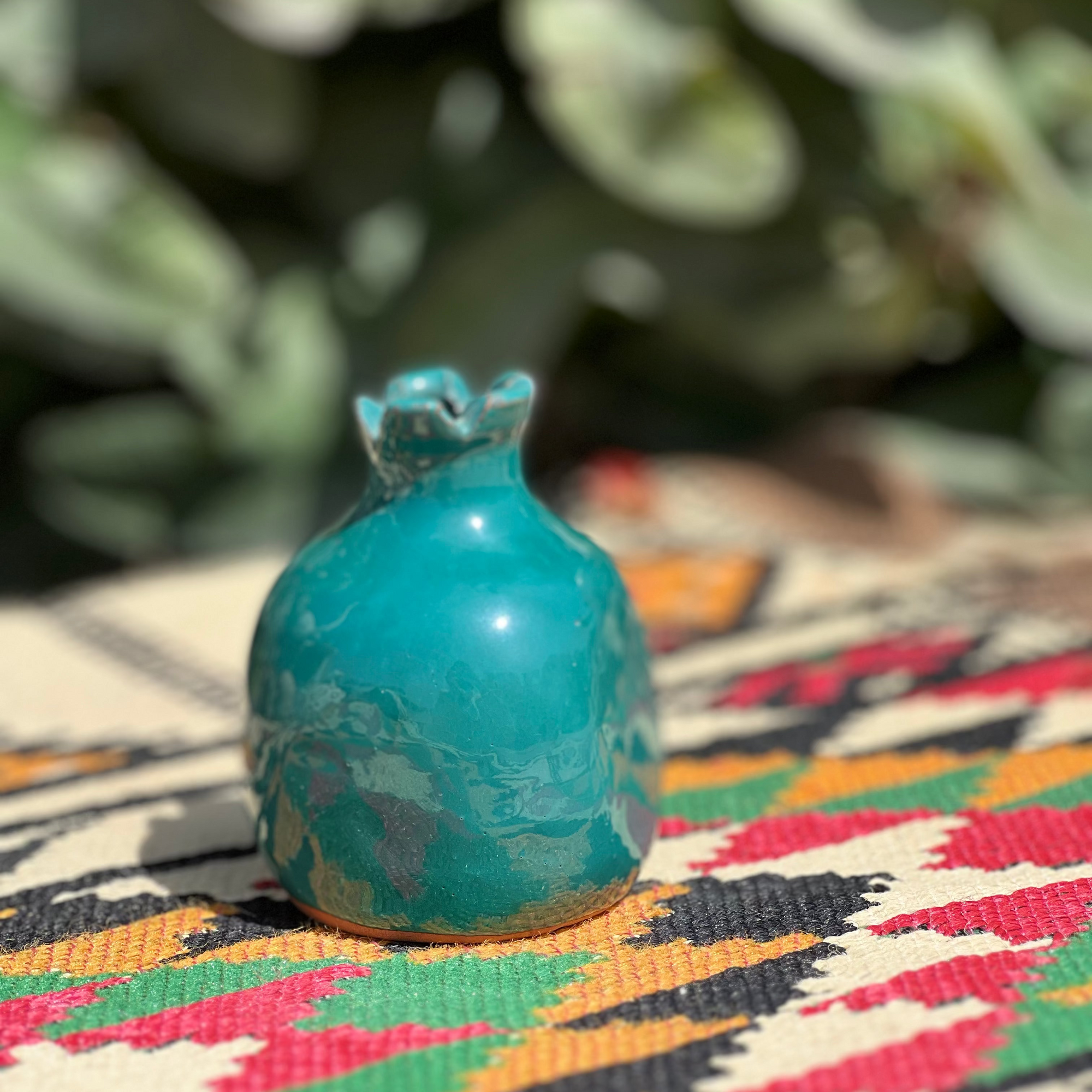 Pomegranate Vase - Pottery - Turquoise - 9x8 cm