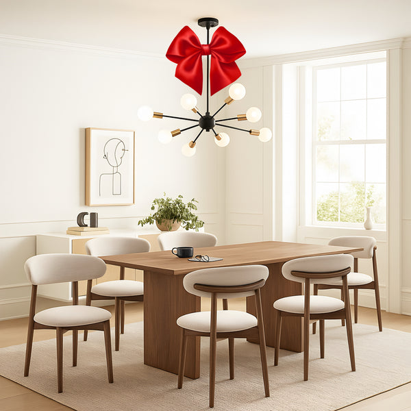 Dining Table & Free Chandelier - 6 chairs - Brown - Beech Wood & MDF - 180x90x75 cm