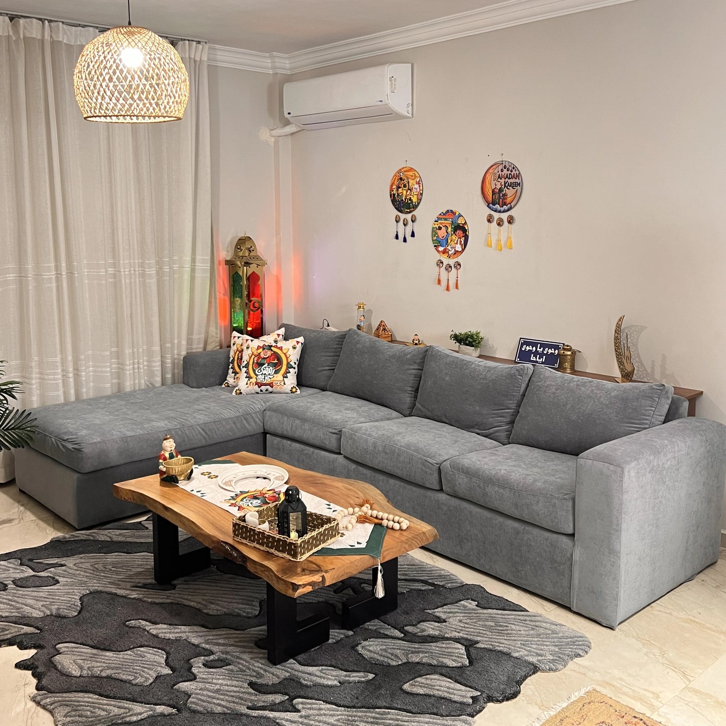 Sofa L Shape - Natural Wood - Multi Color  - 300x180x90x75 cm