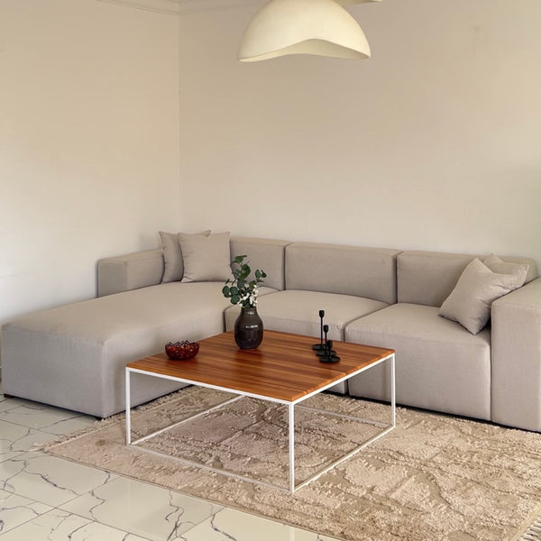 كنبه - حرف L - بيج - خشب طبيعي - 320 × 200 × 90 سم