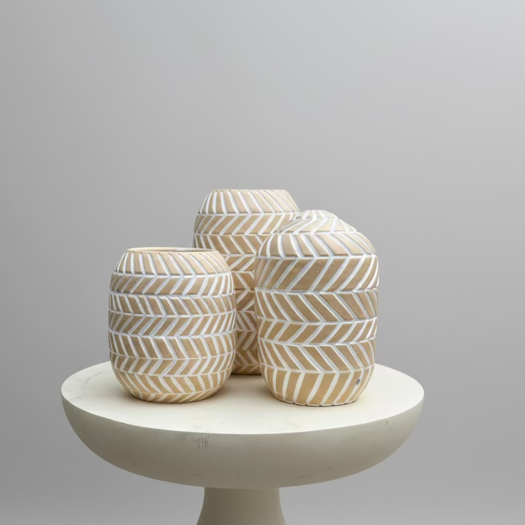 Large Vase - 3 pieces - White & Beige - Multi Size